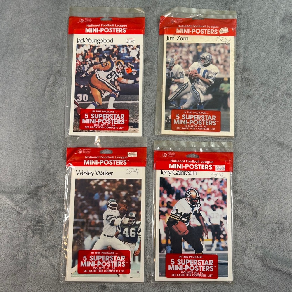 Vintage 1980 NFL Superstar Mini-Posters Lot 4 Sealed Packs 20 Posters Total